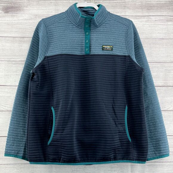 L.L. Bean Tops - LL Bean Airlight Knit Pullover Snap Front Quilted Blue Women Size Large Ribbed